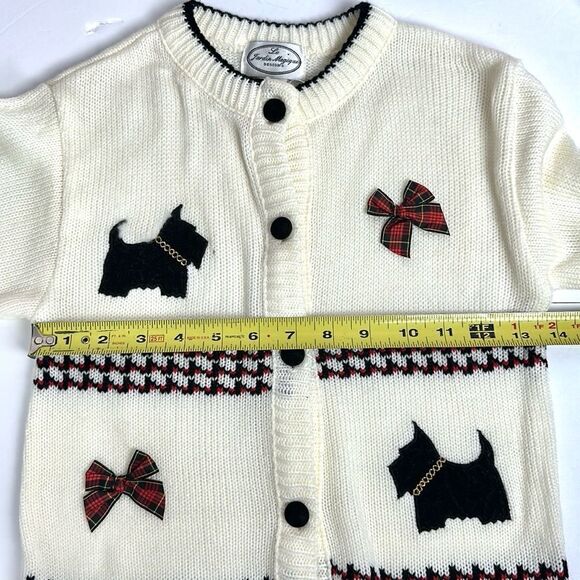 Vintage Girls Scottish Terrier Cardigan Sweater by Le Jardin Magique White sz 6 - Picture 11 of 12